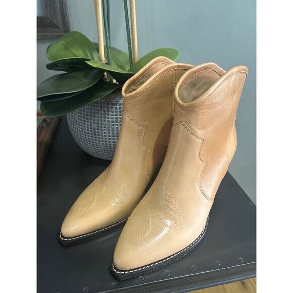 Isabel Marant Darizo Leather Western Booties Natural Tan Womens Size 38 - Picture 8 of 16